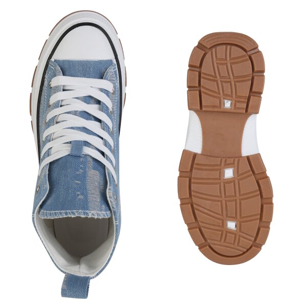 Stiefelparadies Damen Plateau Sneaker in Hellblau Denim Bestseller