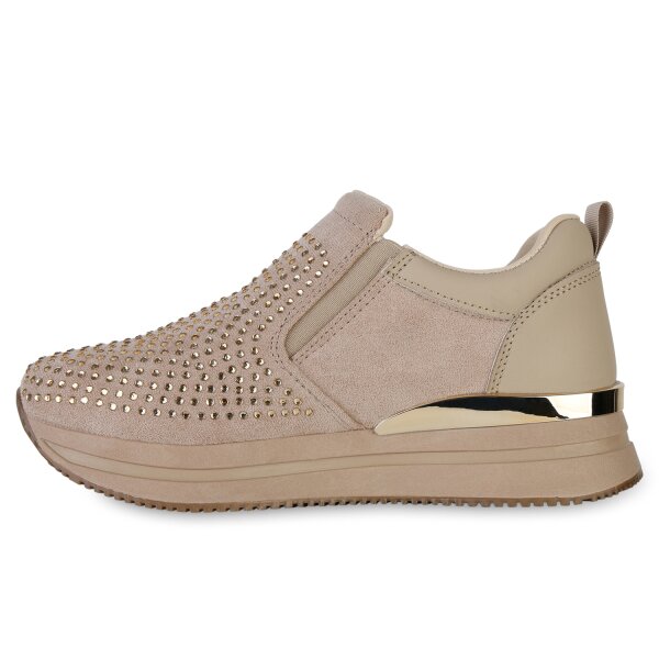 Stiefelparadies Damen Plateau Sneaker in Khaki Saisonale Angebote