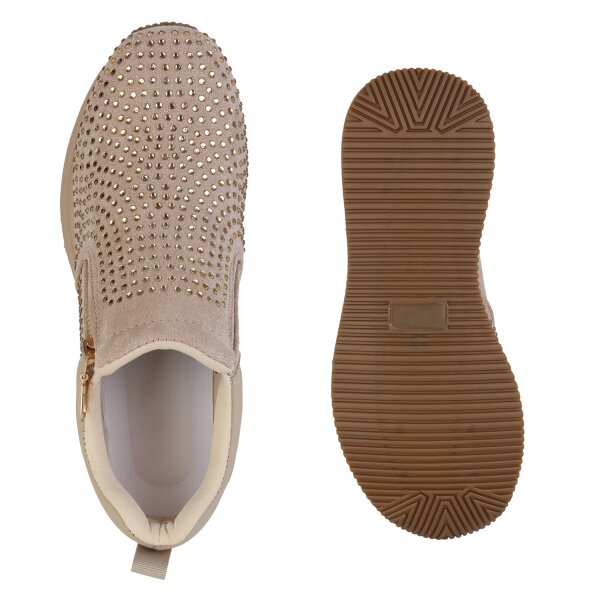 Stiefelparadies Damen Plateau Sneaker in Khaki Saisonale Angebote