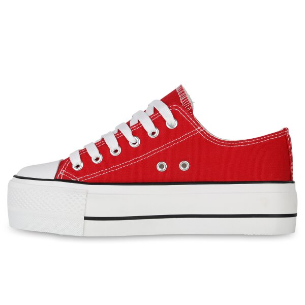 Stiefelparadies Damen Plateau Sneaker in Rot Räumungsverkauf