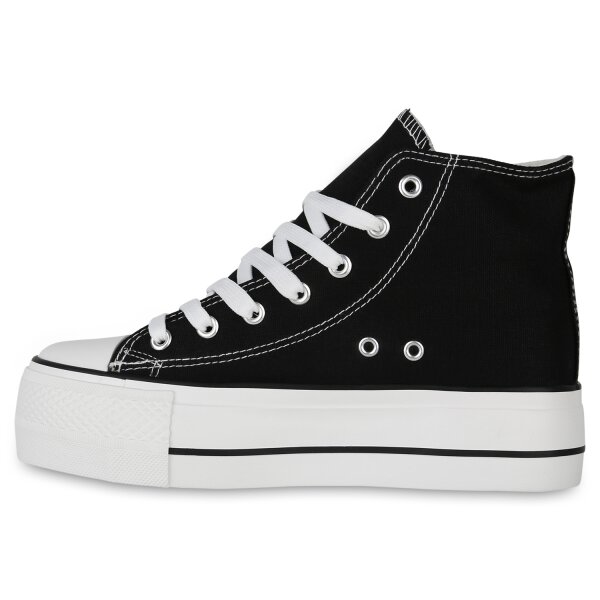 Stiefelparadies Damen Plateau Sneaker in Schwarz Kauf eins, bekomm eins gratis