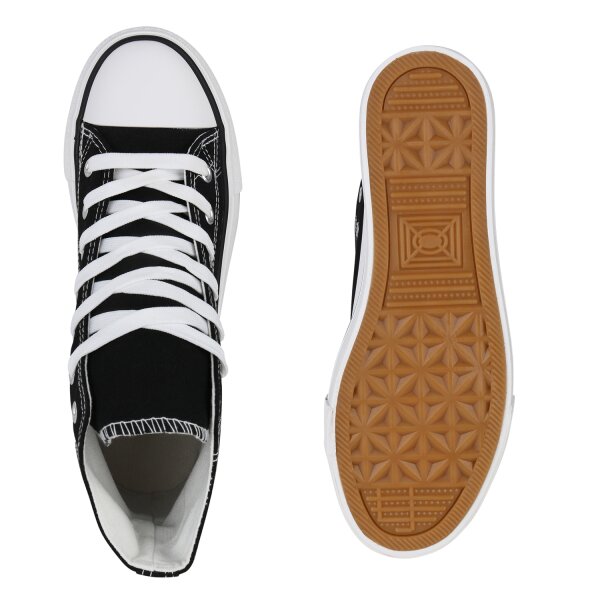 Stiefelparadies Damen Plateau Sneaker in Schwarz Kauf eins, bekomm eins gratis