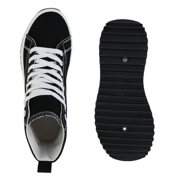 Stiefelparadies Damen Plateau Sneaker in Schwarz Sonderangebote