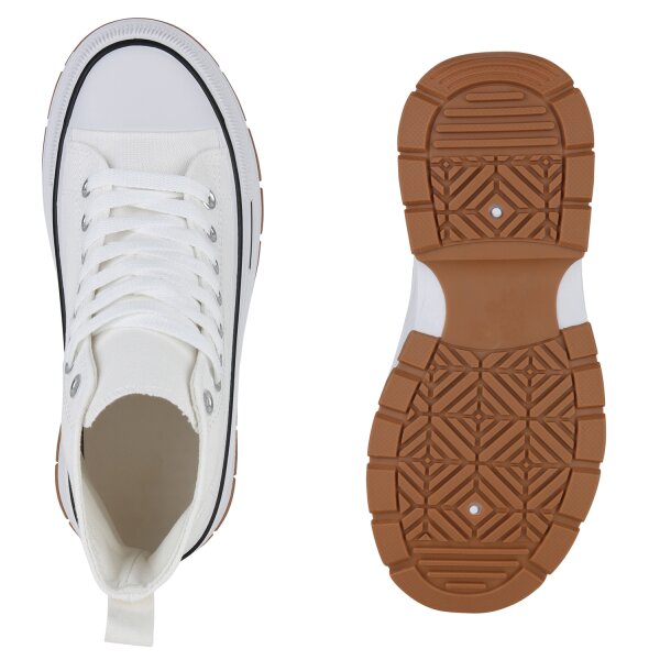 Stiefelparadies Damen Plateau Sneaker in Weiss VIP-Rabatte