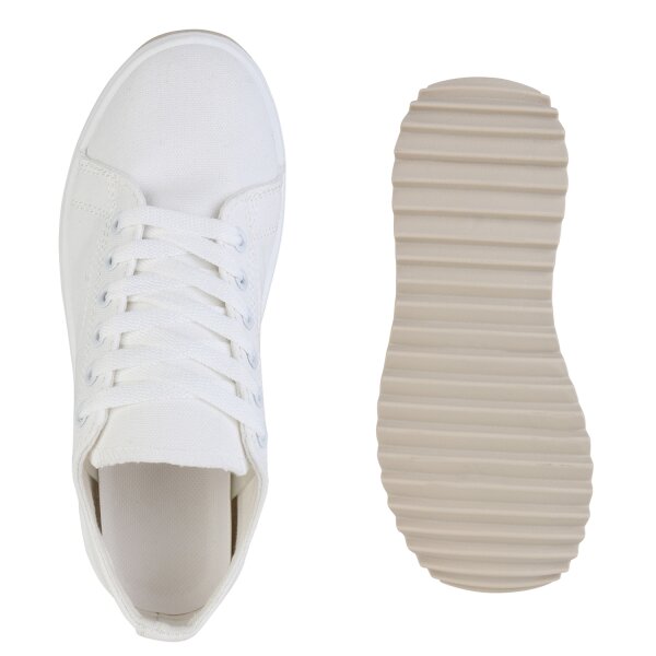 Stiefelparadies Damen Plateau Sneaker in Weiss Tiefpreis