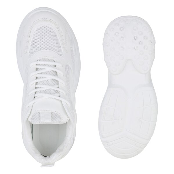Stiefelparadies Damen Plateau Sneaker in Weiss Super Sparpreis