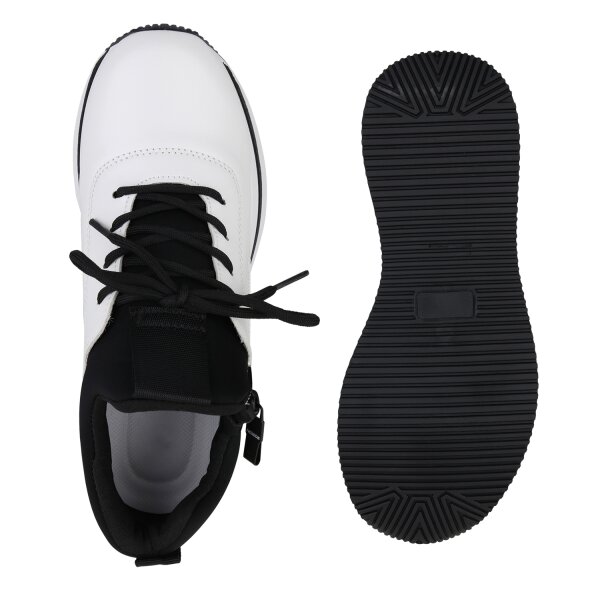 Stiefelparadies Damen Plateau Sneaker in Weiss Kostenlose Rückgabe