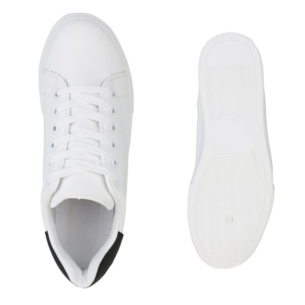 Stiefelparadies Damen Plateau Sneaker in Weiss Schwarz Begrenzte Freigabe