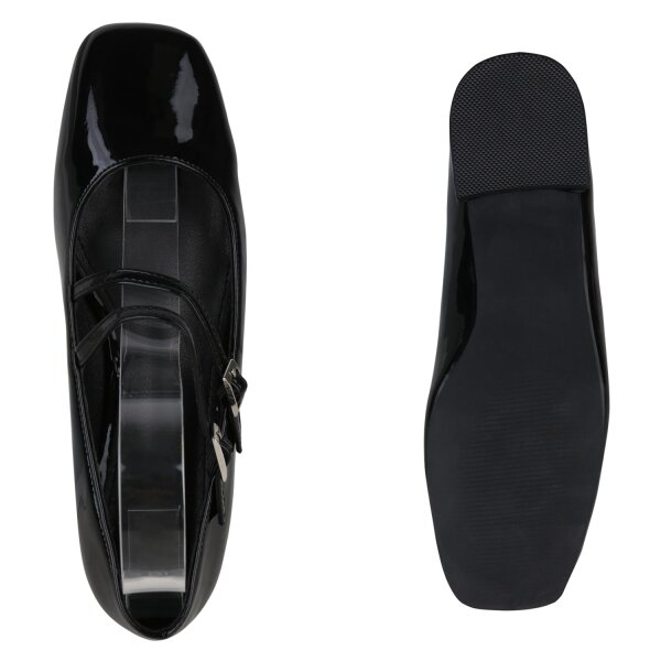 Stiefelparadies Damen Riemchenballerinas in Schwarz Lack Letzte 3 Tage