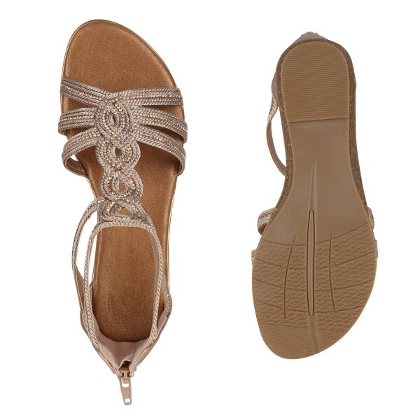 Stiefelparadies Damen Riemchensandalen in Rose Gold Letzter Tag
