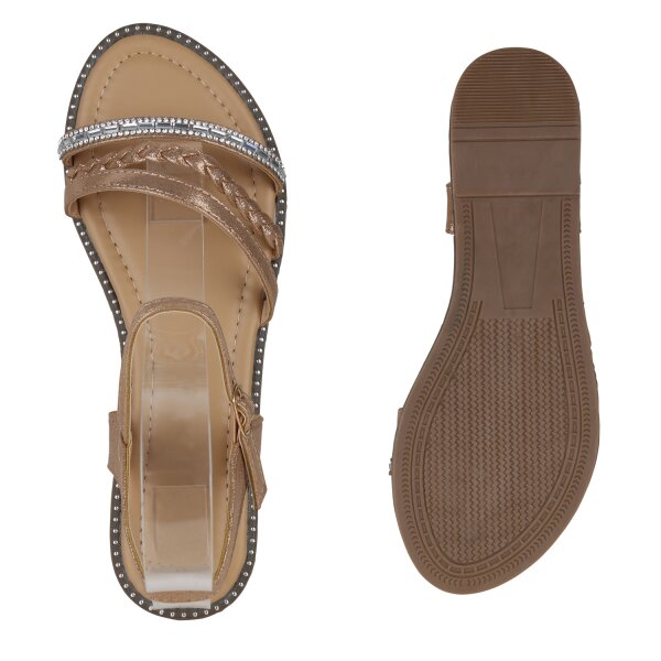 Stiefelparadies Damen Riemchensandalen in Rose Gold Zeitbegrenzte Promotion