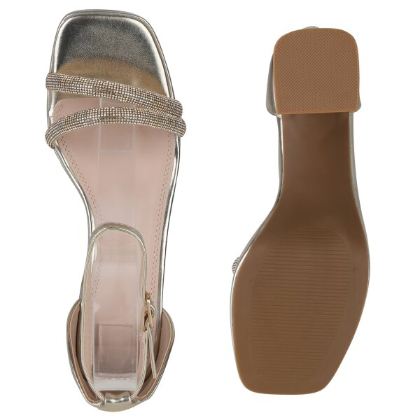Stiefelparadies Damen Riemchensandaletten in Gold Discount Store für neue Produkte