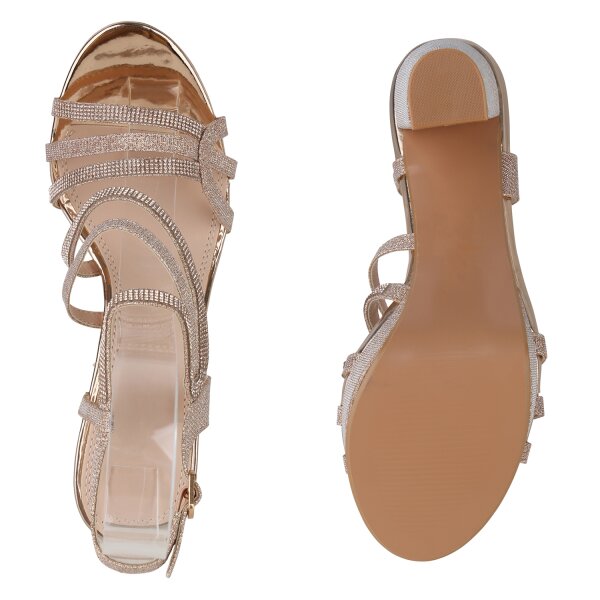 Stiefelparadies Damen Riemchensandaletten in Rose Gold Super Rabatt
