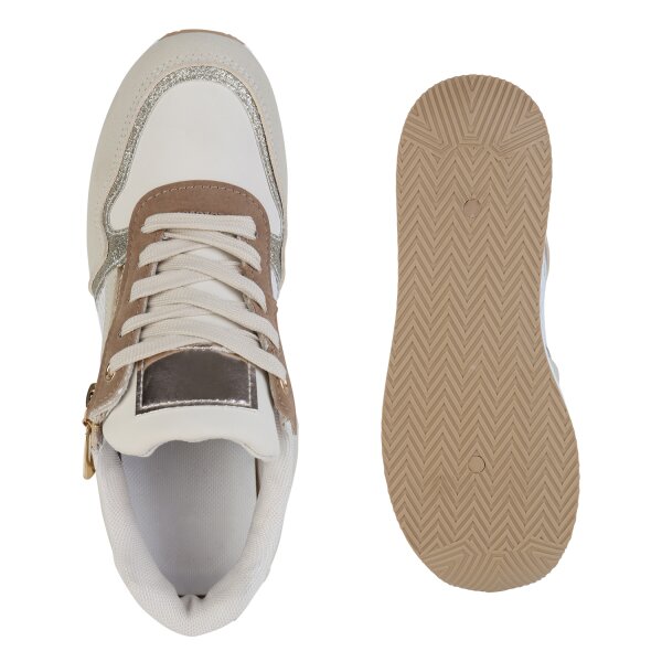 Stiefelparadies Damen Sneaker Wedges in Beige Auslauf