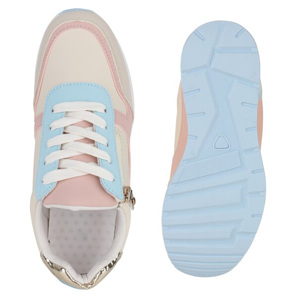 Stiefelparadies Damen Sneaker Wedges in Beige Rosa Gold Metallic Verkauf