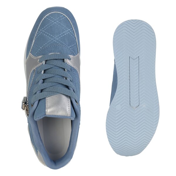 Stiefelparadies Damen Sneaker Wedges in Blau Silber Metallic Angebote