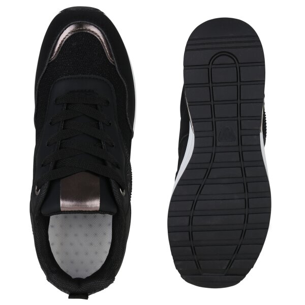 Stiefelparadies Damen Sneaker Wedges in Schwarz Grau Metallic Hotsell