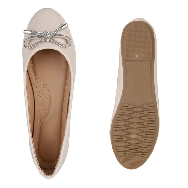 Stiefelparadies Damen Klassische Ballerinas in Beige Lack Rabatt