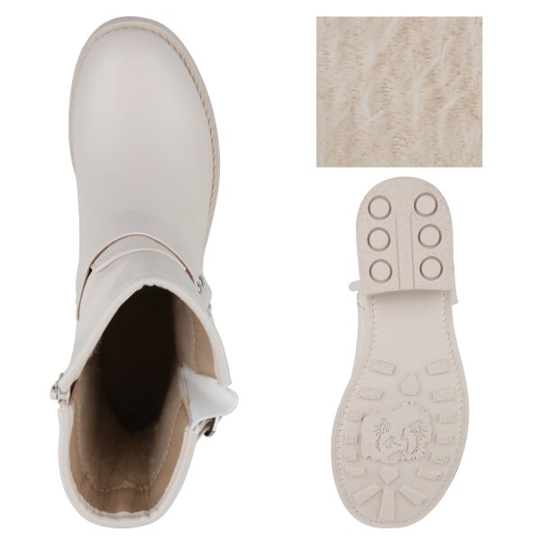 Stiefelparadies Damen Biker Boots in Beige Muttertagsangebot