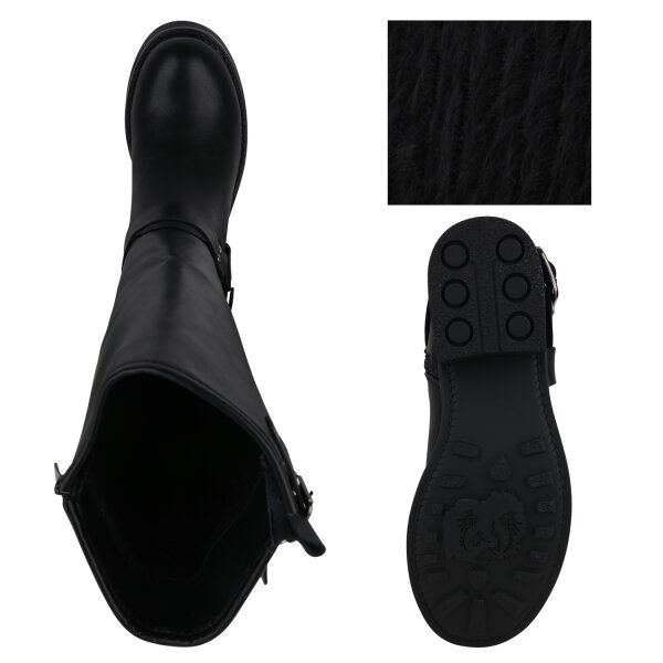 Stiefelparadies Damen Bikerstiefel in Schwarz Lagerräumung