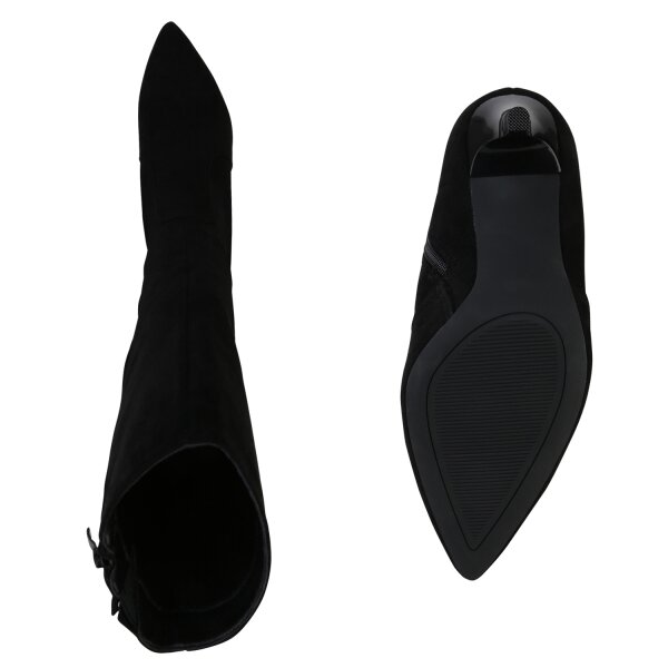 Stiefelparadies Damen Klassische Stiefel in Schwarz Velours Vierteljährliche Förderung