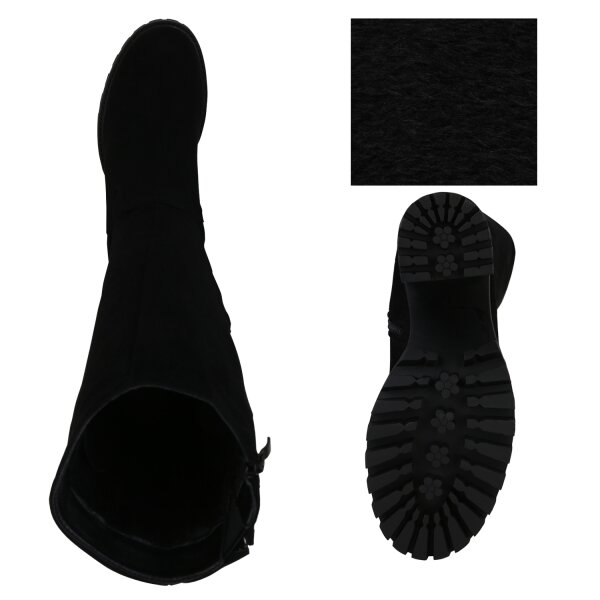Stiefelparadies Damen Klassische Stiefel in Schwarz Velours Bis zu 55% Rabatt