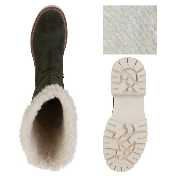 Stiefelparadies Damen Winterstiefel in Olivgrün Rabatte dieses Monats