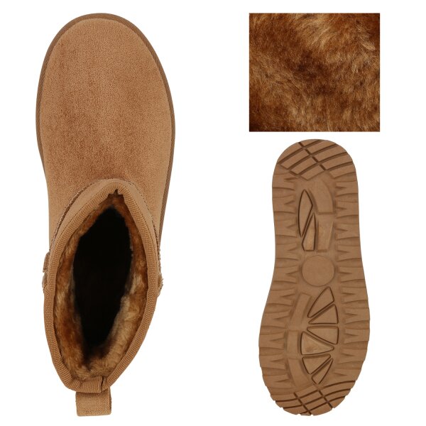 Stiefelparadies Damen Plateau Boots in Hellbraun Online