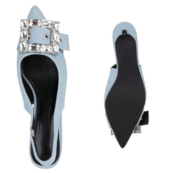 Stiefelparadies Damen Slingpumps in Hellblau Günstig kaufen