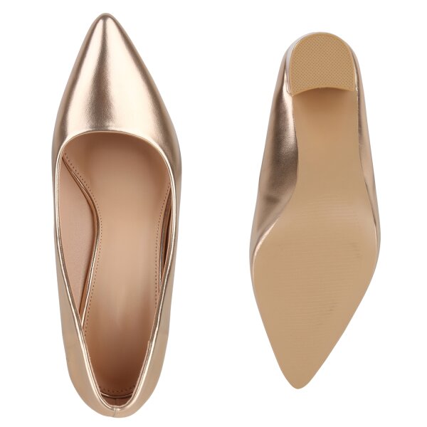 Stiefelparadies Damen Klassische Pumps in Rose Gold Cyber Monday