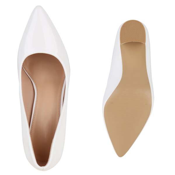 Stiefelparadies Damen Klassische Pumps in Weiss Lack Weihnachtsangebot