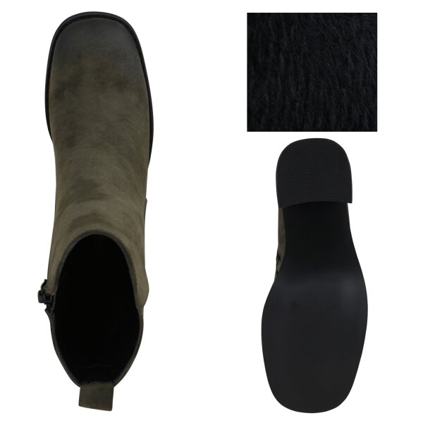 Stiefelparadies Damen Klassische Stiefeletten in Olivgrün Muttertagsangebot
