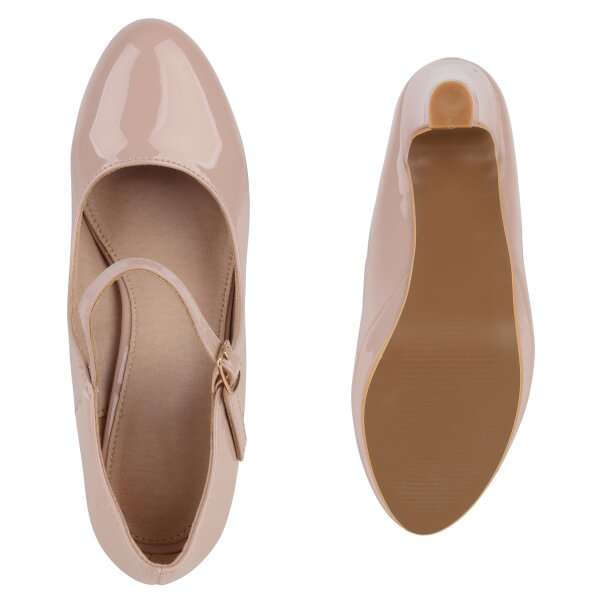 Stiefelparadies Damen Mary Janes in Beige Lack Heißer Verkauf
