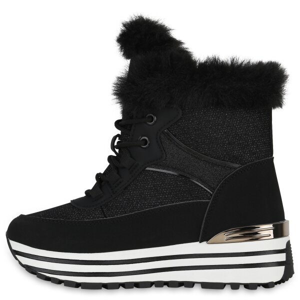 Stiefelparadies Damen Sneakerstiefel in Schwarz Blitzangebot