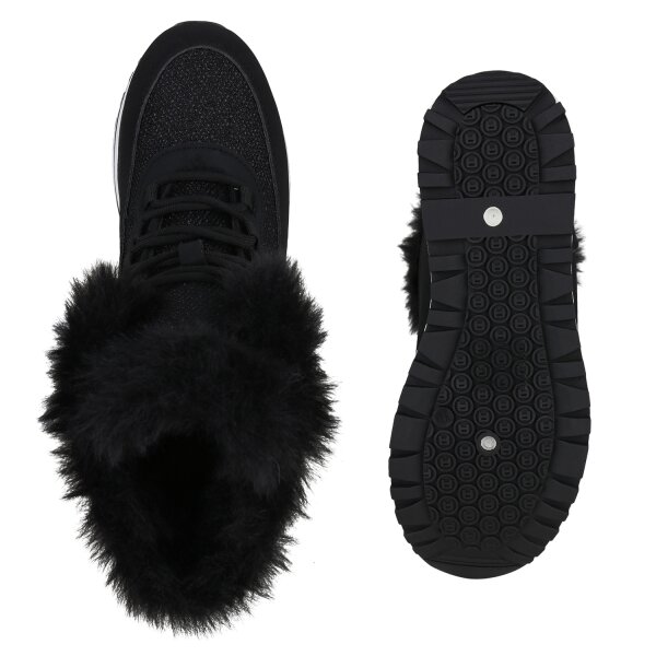 Stiefelparadies Damen Sneakerstiefel in Schwarz Blitzangebot