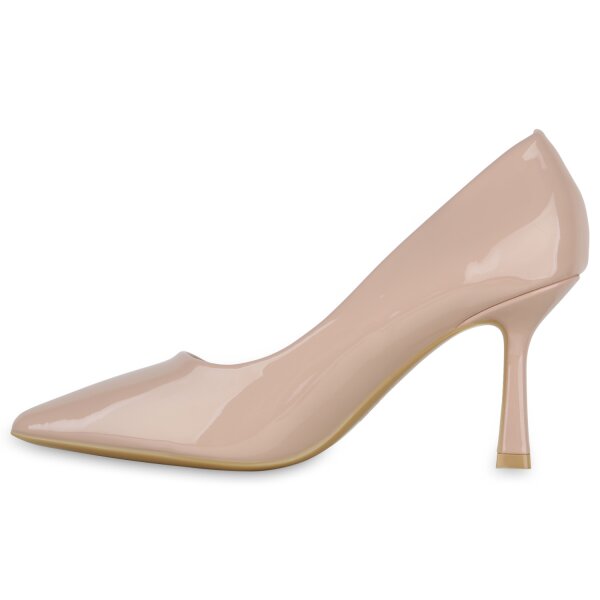 Stiefelparadies Damen Spitze Pumps in Nude Lack Große Rabatte