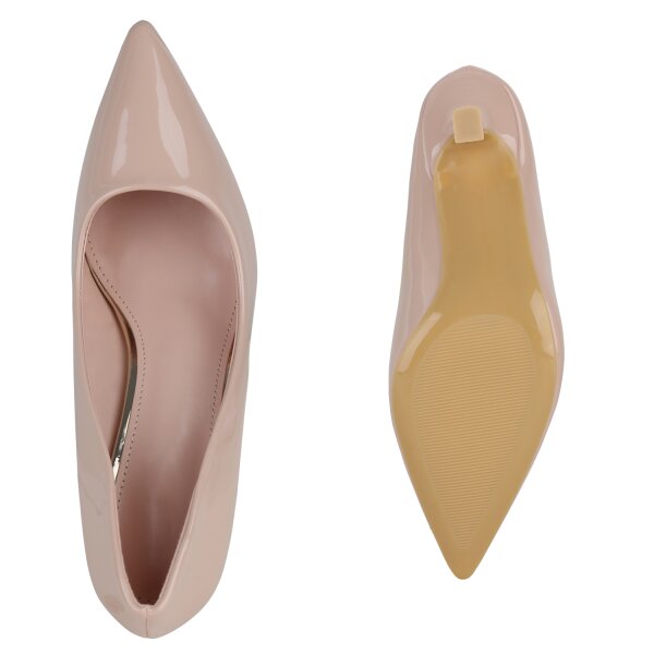 Stiefelparadies Damen Spitze Pumps in Nude Lack Große Rabatte