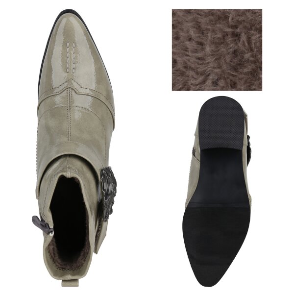 Stiefelparadies Damen Ankle Boots in Hellgrün Lack Tägliche Deals
