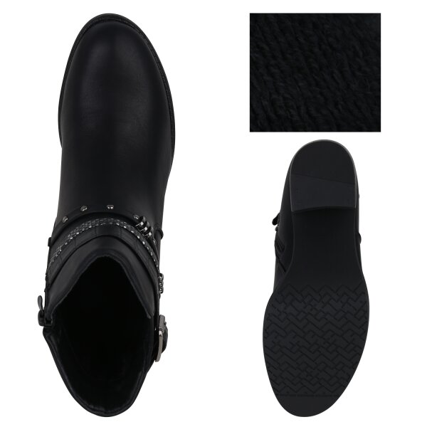 Stiefelparadies Damen Biker Boots in Schwarz Kroko Super Sparpreis