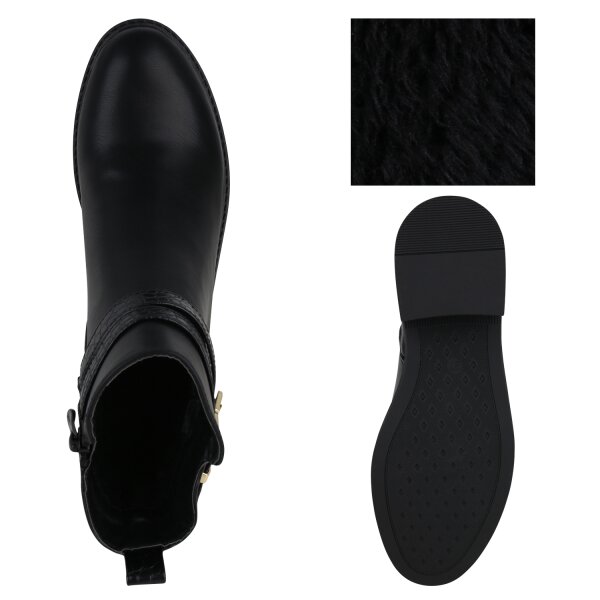Stiefelparadies Damen Biker Boots in Schwarz Kroko Kostenlose Rückgabe