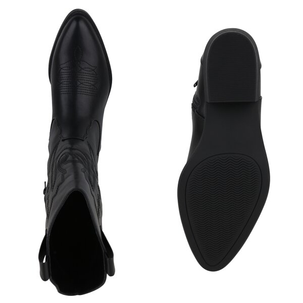 Stiefelparadies Damen Cowboystiefel in Schwarz Letzte 3 Tage