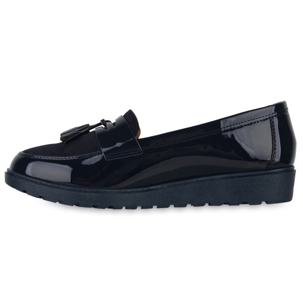 Stiefelparadies Damen Loafers in Dunkelblau Lack Bis zu 60% Rabatt