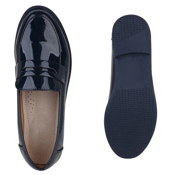 Stiefelparadies Damen Loafers in Dunkelblau Lack Bis zu 65% Rabatt