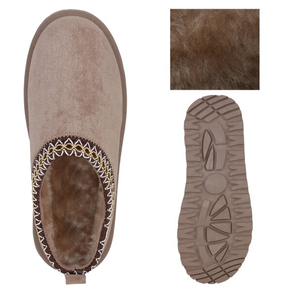 Stiefelparadies Damen Pantoffeln in Taupe Nur für heute
