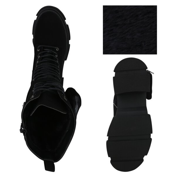 Stiefelparadies Damen Schnürstiefel in Schwarz Nur noch ein Tag übrig