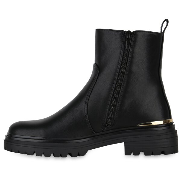 Stiefelparadies Damen Klassische Stiefeletten in Schwarz PU 50% Rabatt für begrenzte Zeit