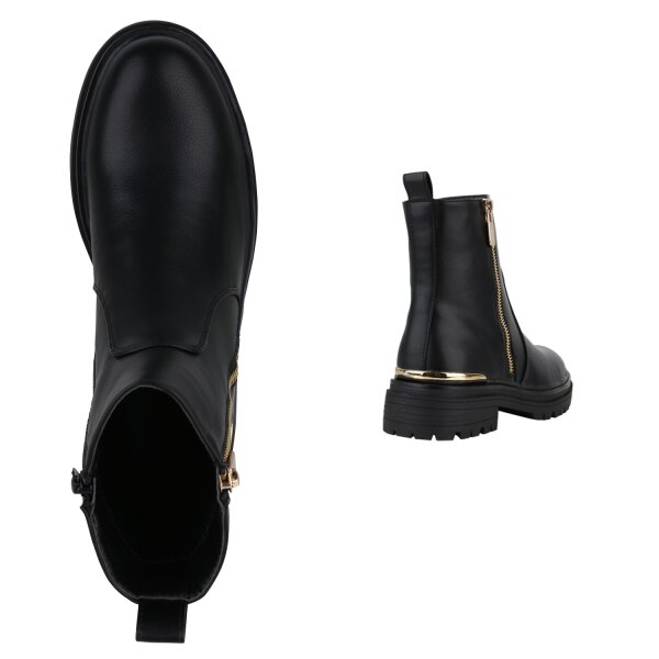 Stiefelparadies Damen Klassische Stiefeletten in Schwarz PU 50% Rabatt für begrenzte Zeit