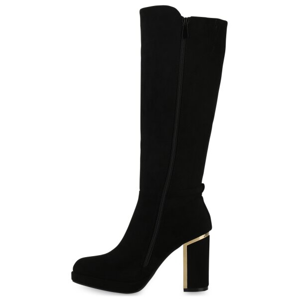 Stiefelparadies Damen Klassische Stiefel in Schwarz Velours 2025