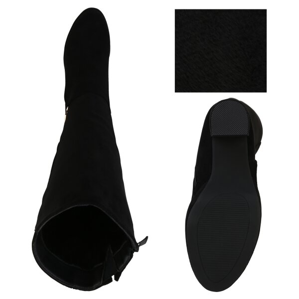 Stiefelparadies Damen Klassische Stiefel in Schwarz Velours 2025