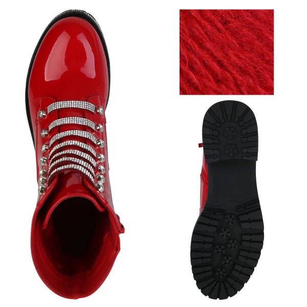 Stiefelparadies Damen Klassische Stiefeletten in Rot Lack Fabrikverkauf